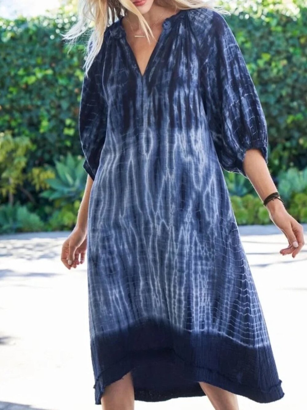 Blue Tie-Dye Kaftan Dress